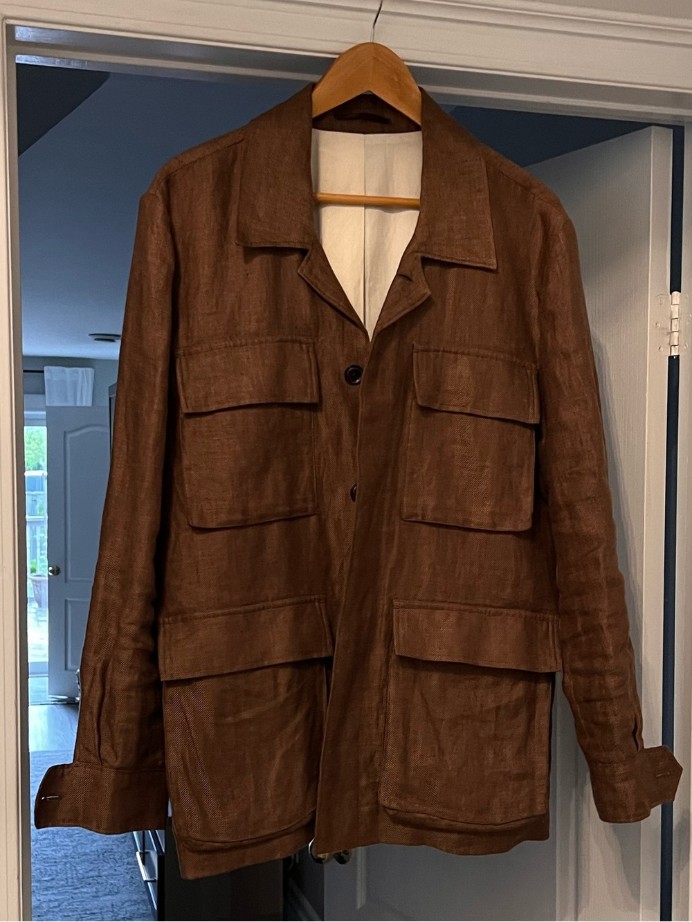Simons Brown Linen Four-Pocket safari Field Jacket